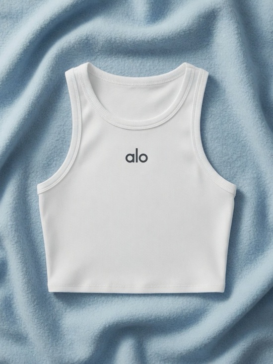 Tops - Alo White Ribbed Cropped Tank
